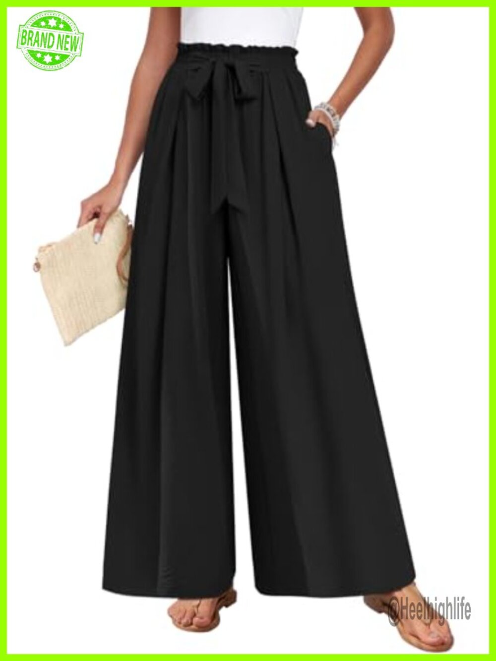 Womens Wide Leg Palazzo Pants High Waisted Plus Size Flowy Trousers Pockets